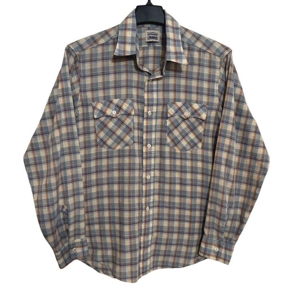 VTG Levi's Shirt Mens Large White Tab‎ Long Sleeve Button Up Plaid Rodeo Cowboy
